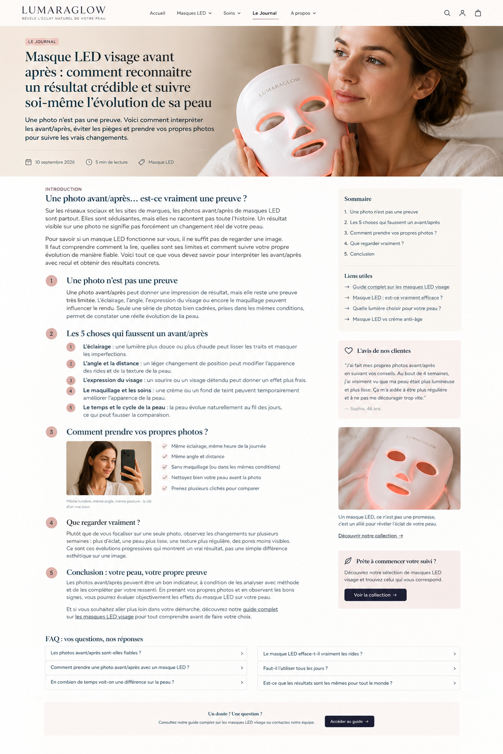 Masque LED visage avant après : comment reconnaître un résultat crédible ? Lumaraglow