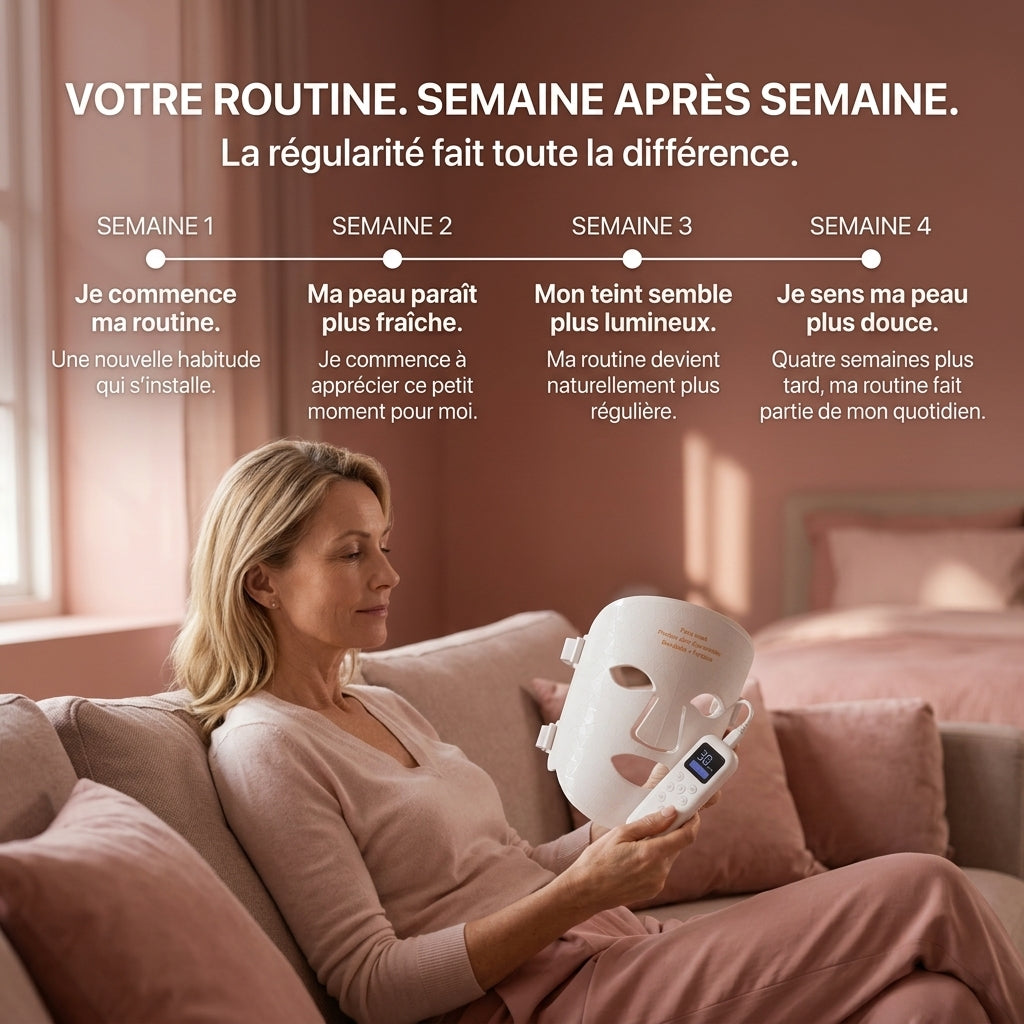Masque LED Lumaraglow utilisé pour une séance de soin du visage
